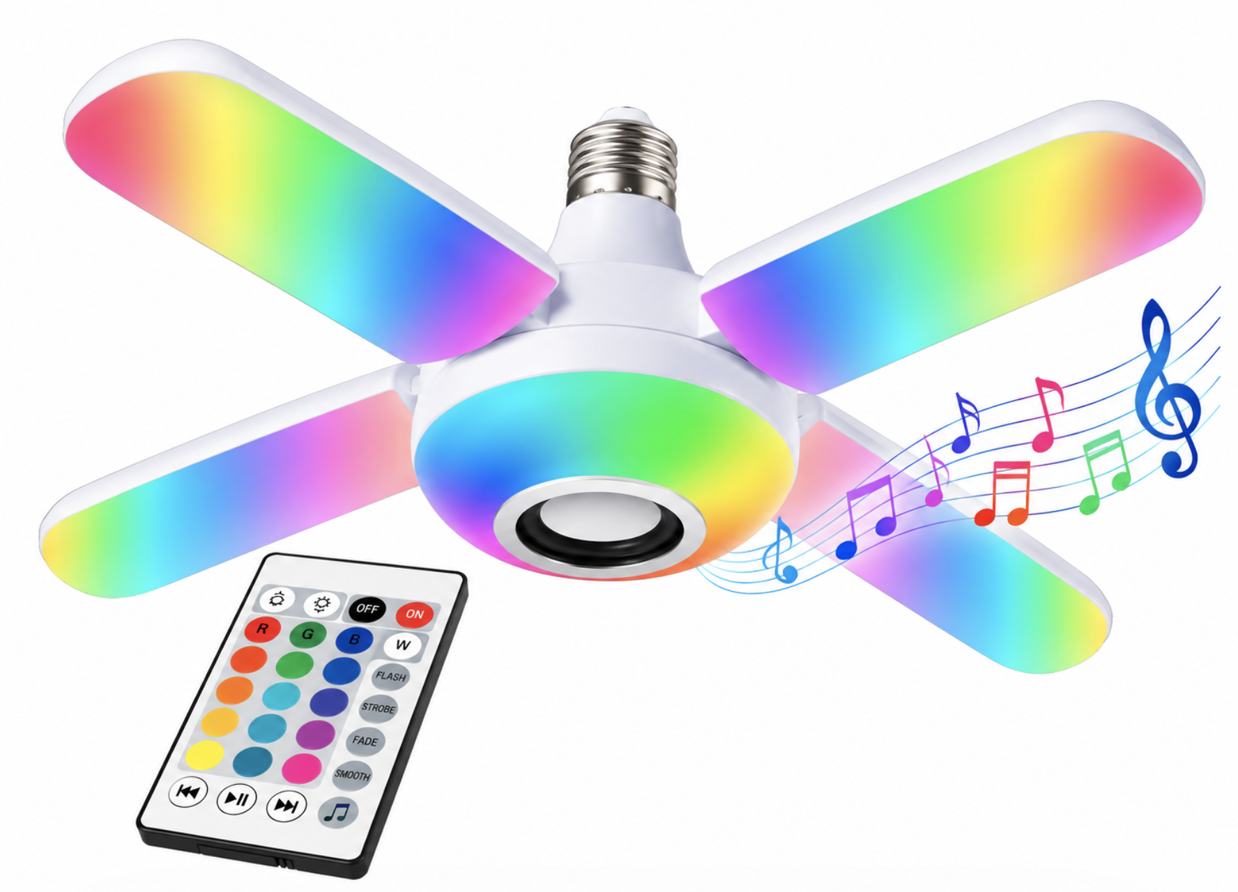 Bec LED cu 4 Brate Lumina RGB Multicolora Difuzor Bluetooth telecomanda Soclu E27 48W